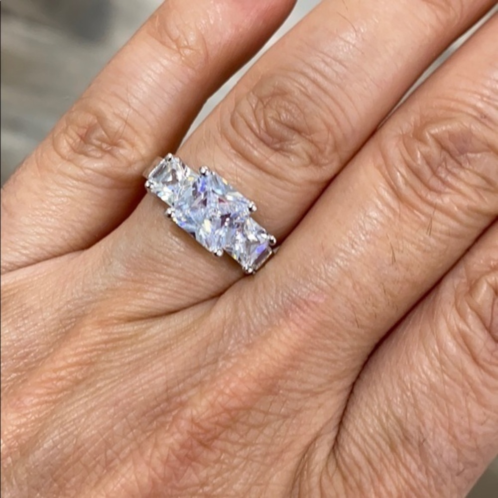 7mm Square cut CZ 3-Stone Engagement Ring
